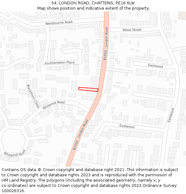 54, LONDON ROAD, CHATTERIS, PE16 6LW: Location map and indicative extent of plot