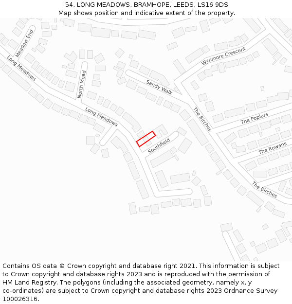 54, LONG MEADOWS, BRAMHOPE, LEEDS, LS16 9DS: Location map and indicative extent of plot