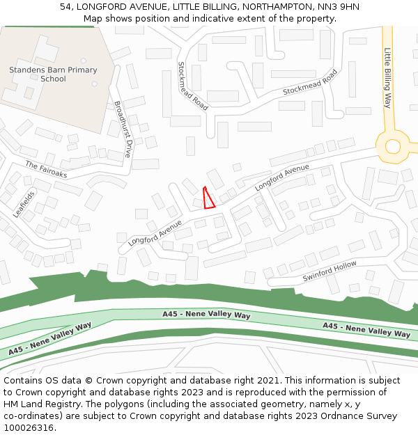 54, LONGFORD AVENUE, LITTLE BILLING, NORTHAMPTON, NN3 9HN: Location map and indicative extent of plot