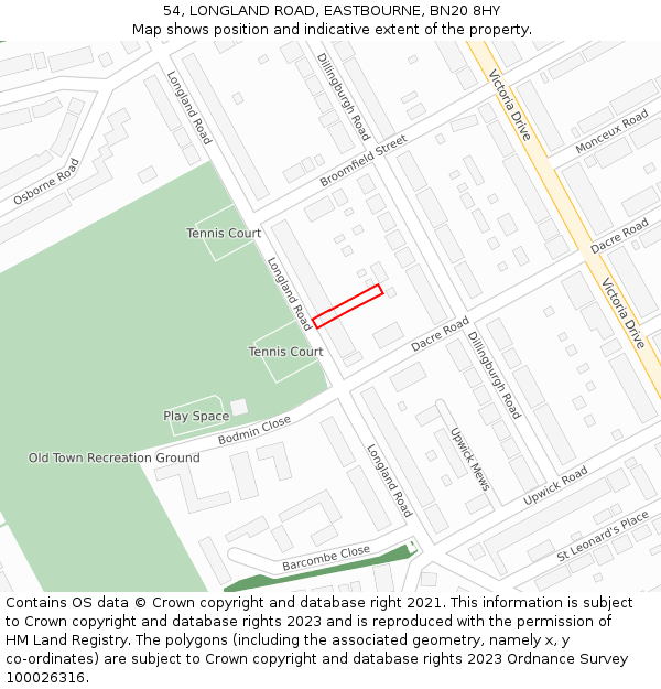 54, LONGLAND ROAD, EASTBOURNE, BN20 8HY: Location map and indicative extent of plot