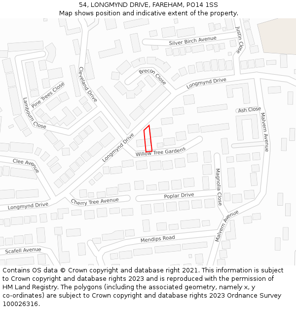 54, LONGMYND DRIVE, FAREHAM, PO14 1SS: Location map and indicative extent of plot