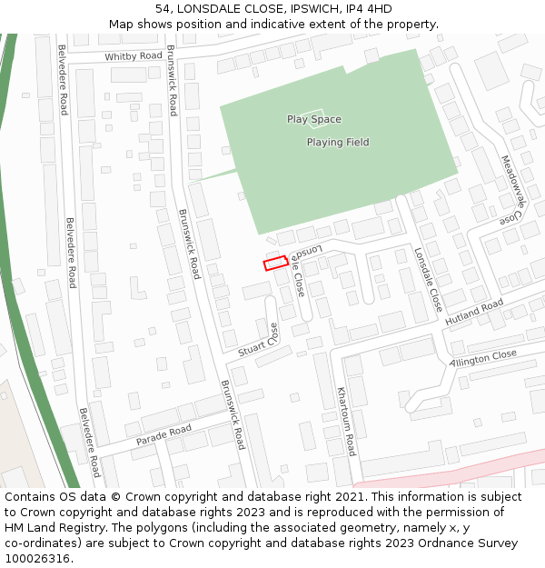 54, LONSDALE CLOSE, IPSWICH, IP4 4HD: Location map and indicative extent of plot