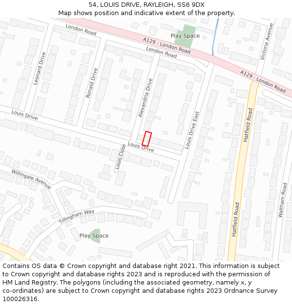 54, LOUIS DRIVE, RAYLEIGH, SS6 9DX: Location map and indicative extent of plot