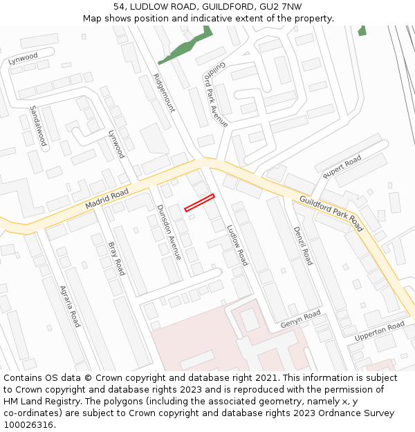 54, LUDLOW ROAD, GUILDFORD, GU2 7NW: Location map and indicative extent of plot