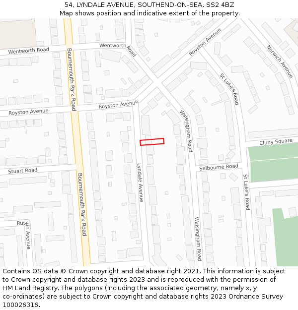 54, LYNDALE AVENUE, SOUTHEND-ON-SEA, SS2 4BZ: Location map and indicative extent of plot