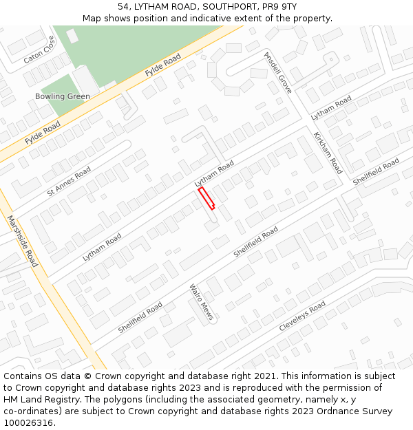 54, LYTHAM ROAD, SOUTHPORT, PR9 9TY: Location map and indicative extent of plot