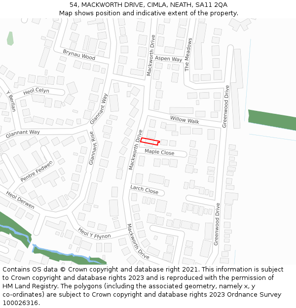 54, MACKWORTH DRIVE, CIMLA, NEATH, SA11 2QA: Location map and indicative extent of plot