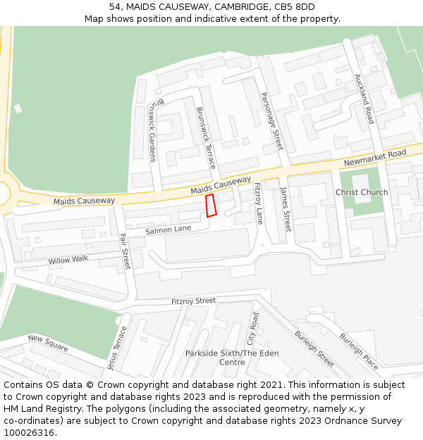 54, MAIDS CAUSEWAY, CAMBRIDGE, CB5 8DD: Location map and indicative extent of plot