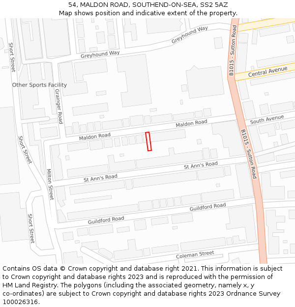 54, MALDON ROAD, SOUTHEND-ON-SEA, SS2 5AZ: Location map and indicative extent of plot