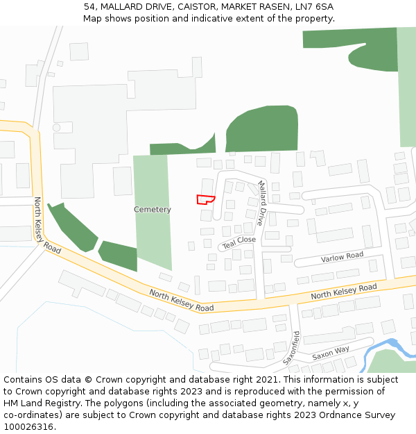 54, MALLARD DRIVE, CAISTOR, MARKET RASEN, LN7 6SA: Location map and indicative extent of plot