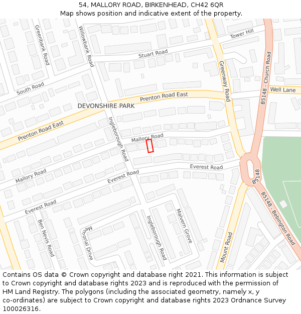 54, MALLORY ROAD, BIRKENHEAD, CH42 6QR: Location map and indicative extent of plot