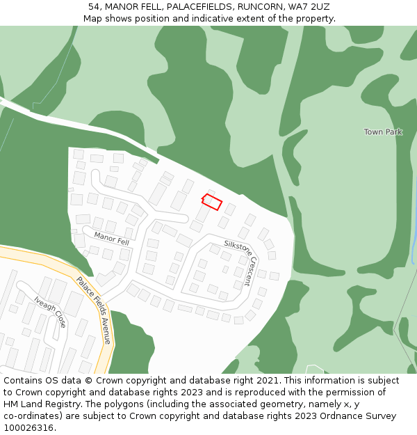 54, MANOR FELL, PALACEFIELDS, RUNCORN, WA7 2UZ: Location map and indicative extent of plot