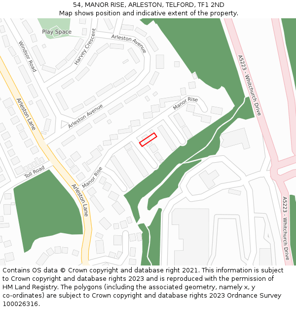 54, MANOR RISE, ARLESTON, TELFORD, TF1 2ND: Location map and indicative extent of plot