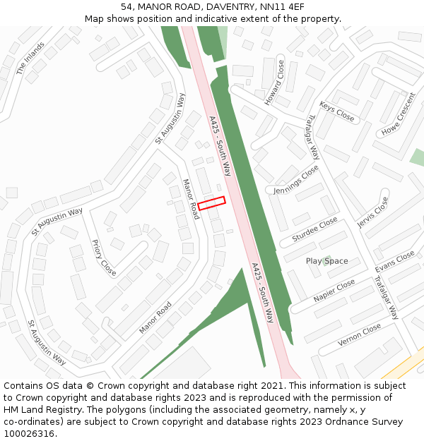 54, MANOR ROAD, DAVENTRY, NN11 4EF: Location map and indicative extent of plot