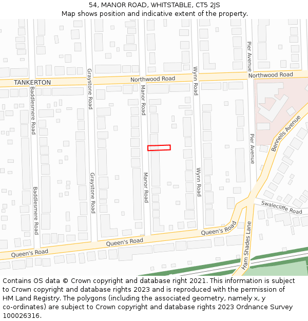 54, MANOR ROAD, WHITSTABLE, CT5 2JS: Location map and indicative extent of plot