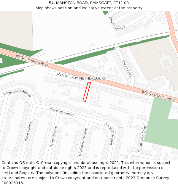 54, MANSTON ROAD, RAMSGATE, CT11 0RJ: Location map and indicative extent of plot