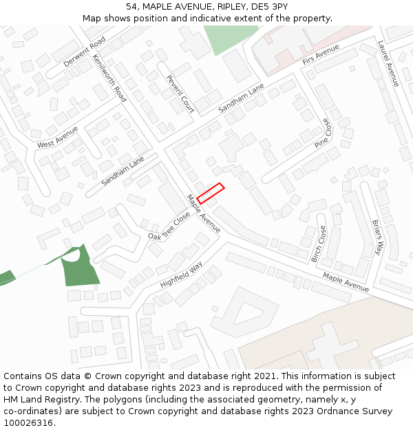 54, MAPLE AVENUE, RIPLEY, DE5 3PY: Location map and indicative extent of plot