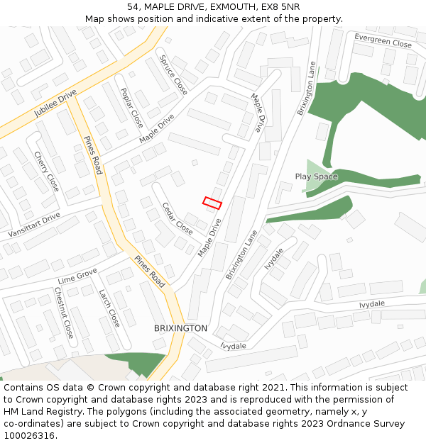 54, MAPLE DRIVE, EXMOUTH, EX8 5NR: Location map and indicative extent of plot