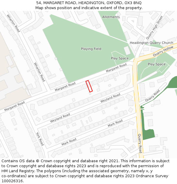 54, MARGARET ROAD, HEADINGTON, OXFORD, OX3 8NQ: Location map and indicative extent of plot