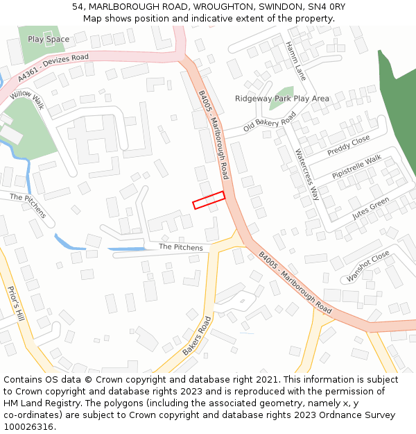 54, MARLBOROUGH ROAD, WROUGHTON, SWINDON, SN4 0RY: Location map and indicative extent of plot