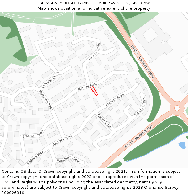 54, MARNEY ROAD, GRANGE PARK, SWINDON, SN5 6AW: Location map and indicative extent of plot