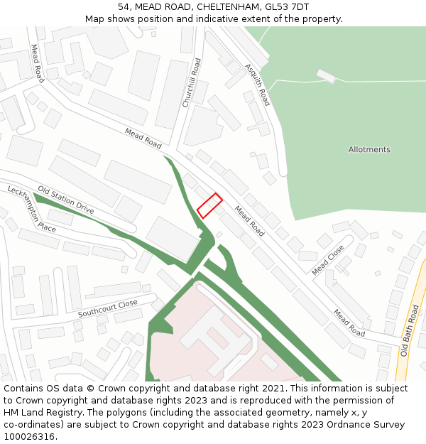 54, MEAD ROAD, CHELTENHAM, GL53 7DT: Location map and indicative extent of plot