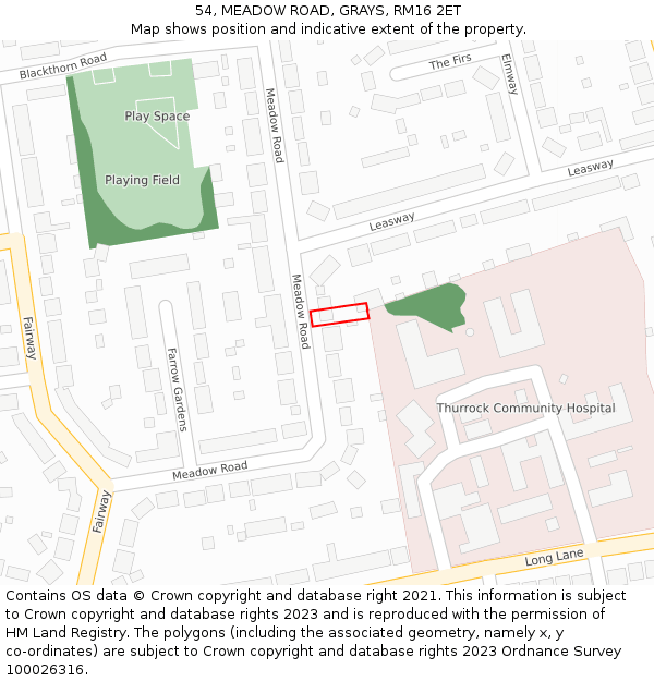 54, MEADOW ROAD, GRAYS, RM16 2ET: Location map and indicative extent of plot