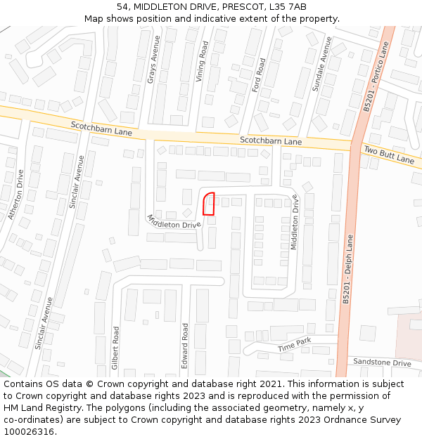 54, MIDDLETON DRIVE, PRESCOT, L35 7AB: Location map and indicative extent of plot