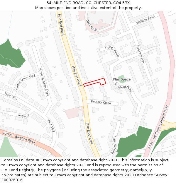 54, MILE END ROAD, COLCHESTER, CO4 5BX: Location map and indicative extent of plot