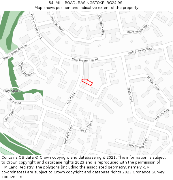 54, MILL ROAD, BASINGSTOKE, RG24 9SL: Location map and indicative extent of plot