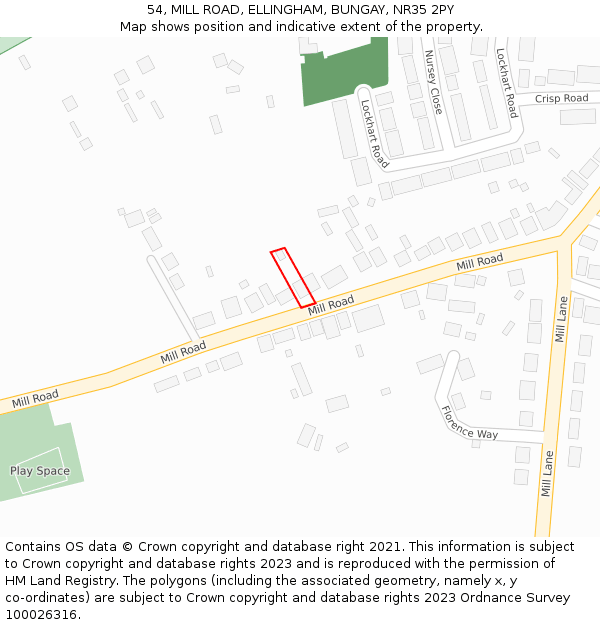 54, MILL ROAD, ELLINGHAM, BUNGAY, NR35 2PY: Location map and indicative extent of plot