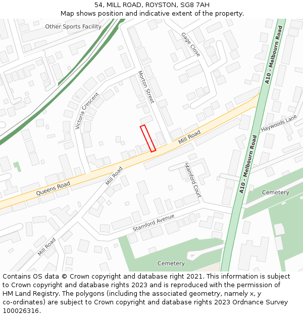 54, MILL ROAD, ROYSTON, SG8 7AH: Location map and indicative extent of plot