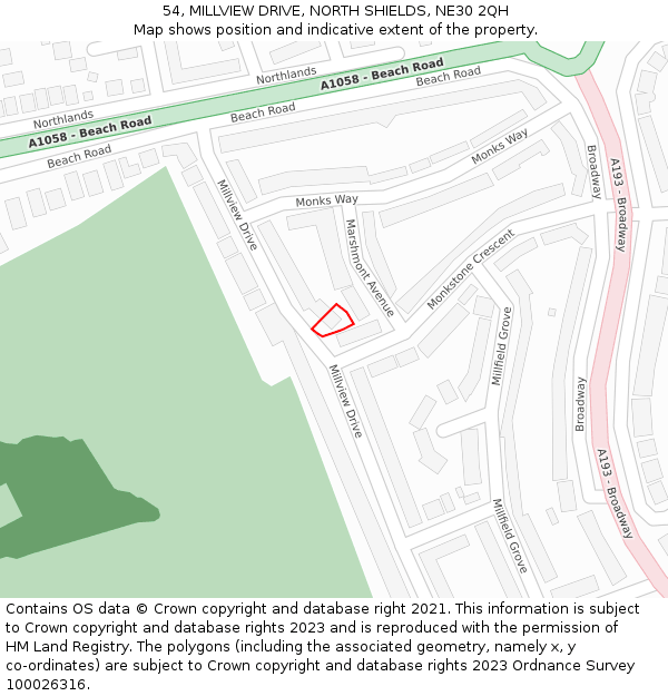 54, MILLVIEW DRIVE, NORTH SHIELDS, NE30 2QH: Location map and indicative extent of plot