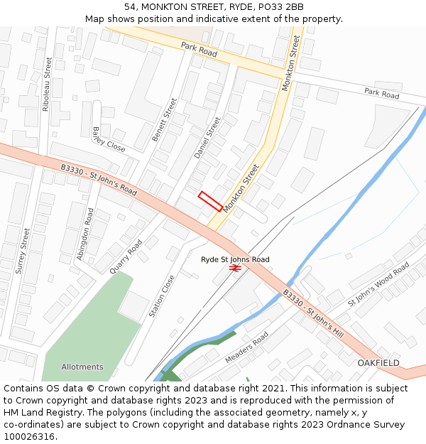 54, MONKTON STREET, RYDE, PO33 2BB: Location map and indicative extent of plot