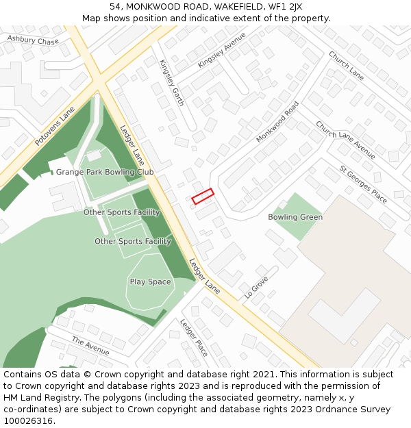 54, MONKWOOD ROAD, WAKEFIELD, WF1 2JX: Location map and indicative extent of plot