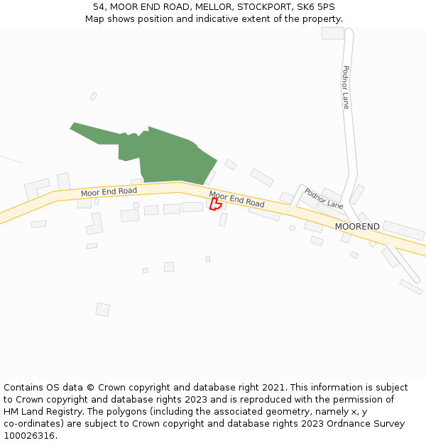 54, MOOR END ROAD, MELLOR, STOCKPORT, SK6 5PS: Location map and indicative extent of plot