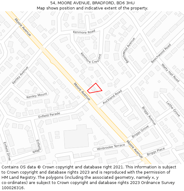 54, MOORE AVENUE, BRADFORD, BD6 3HU: Location map and indicative extent of plot