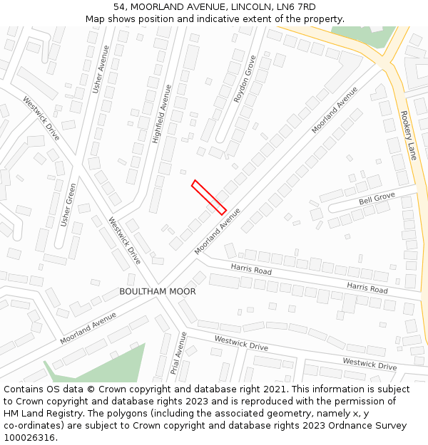 54, MOORLAND AVENUE, LINCOLN, LN6 7RD: Location map and indicative extent of plot