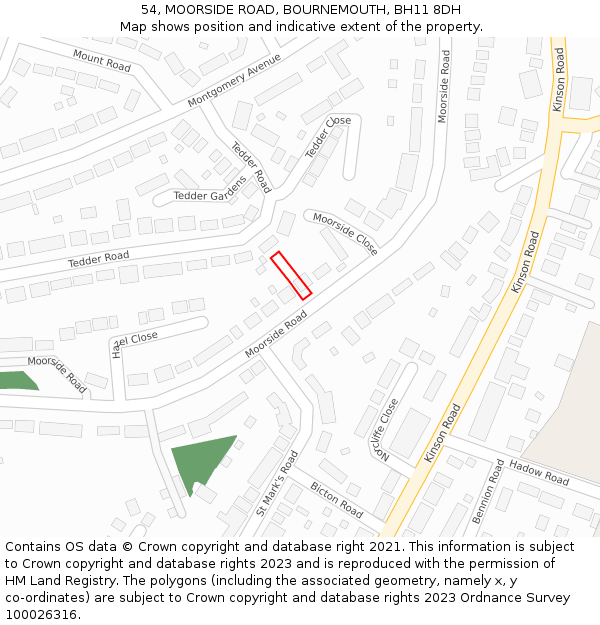 54, MOORSIDE ROAD, BOURNEMOUTH, BH11 8DH: Location map and indicative extent of plot