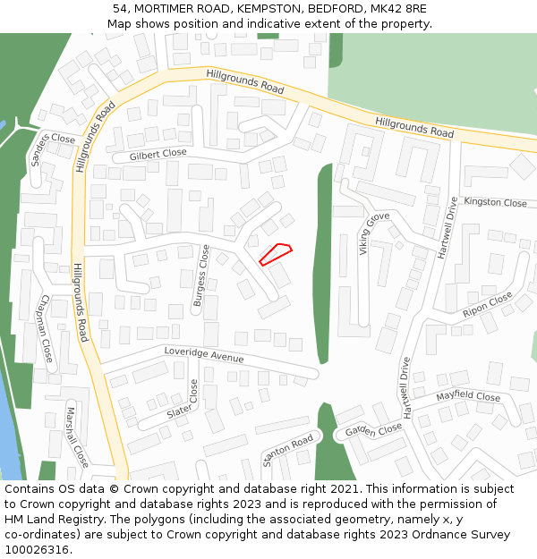 54, MORTIMER ROAD, KEMPSTON, BEDFORD, MK42 8RE: Location map and indicative extent of plot