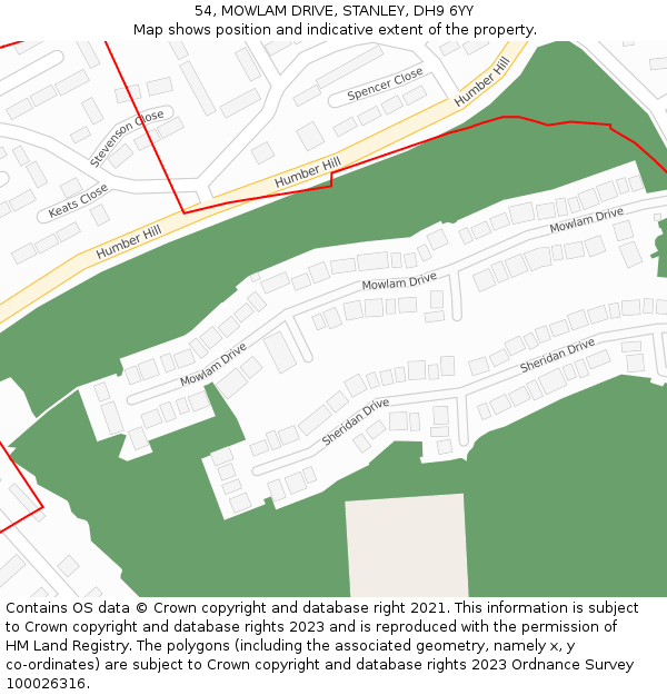 54, MOWLAM DRIVE, STANLEY, DH9 6YY: Location map and indicative extent of plot