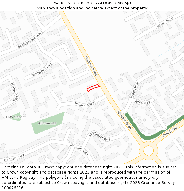 54, MUNDON ROAD, MALDON, CM9 5JU: Location map and indicative extent of plot