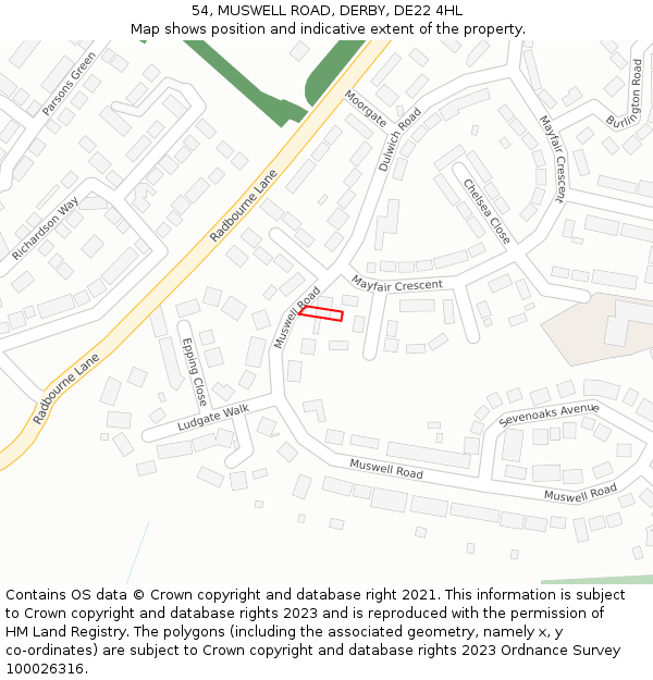 54, MUSWELL ROAD, DERBY, DE22 4HL: Location map and indicative extent of plot