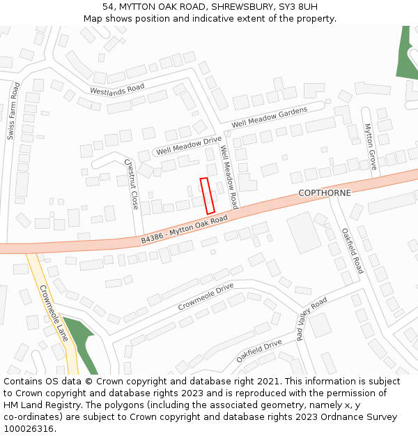 54, MYTTON OAK ROAD, SHREWSBURY, SY3 8UH: Location map and indicative extent of plot