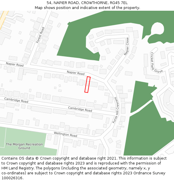 54, NAPIER ROAD, CROWTHORNE, RG45 7EL: Location map and indicative extent of plot