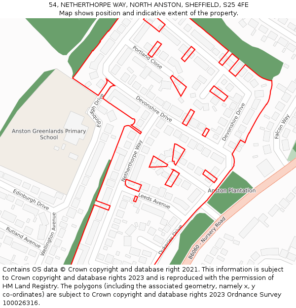 54, NETHERTHORPE WAY, NORTH ANSTON, SHEFFIELD, S25 4FE: Location map and indicative extent of plot