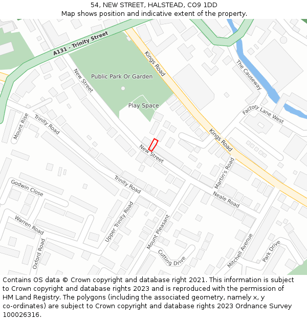 54, NEW STREET, HALSTEAD, CO9 1DD: Location map and indicative extent of plot