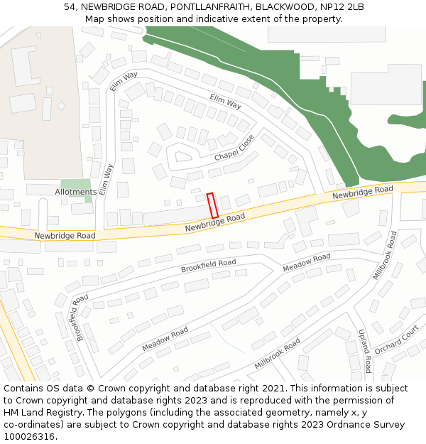 54, NEWBRIDGE ROAD, PONTLLANFRAITH, BLACKWOOD, NP12 2LB: Location map and indicative extent of plot