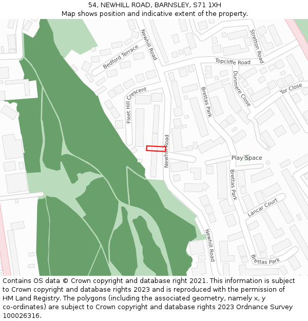 54, NEWHILL ROAD, BARNSLEY, S71 1XH: Location map and indicative extent of plot