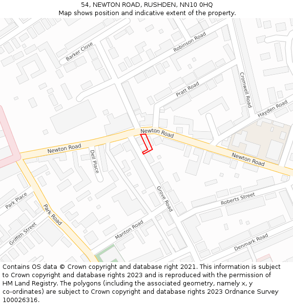 54, NEWTON ROAD, RUSHDEN, NN10 0HQ: Location map and indicative extent of plot